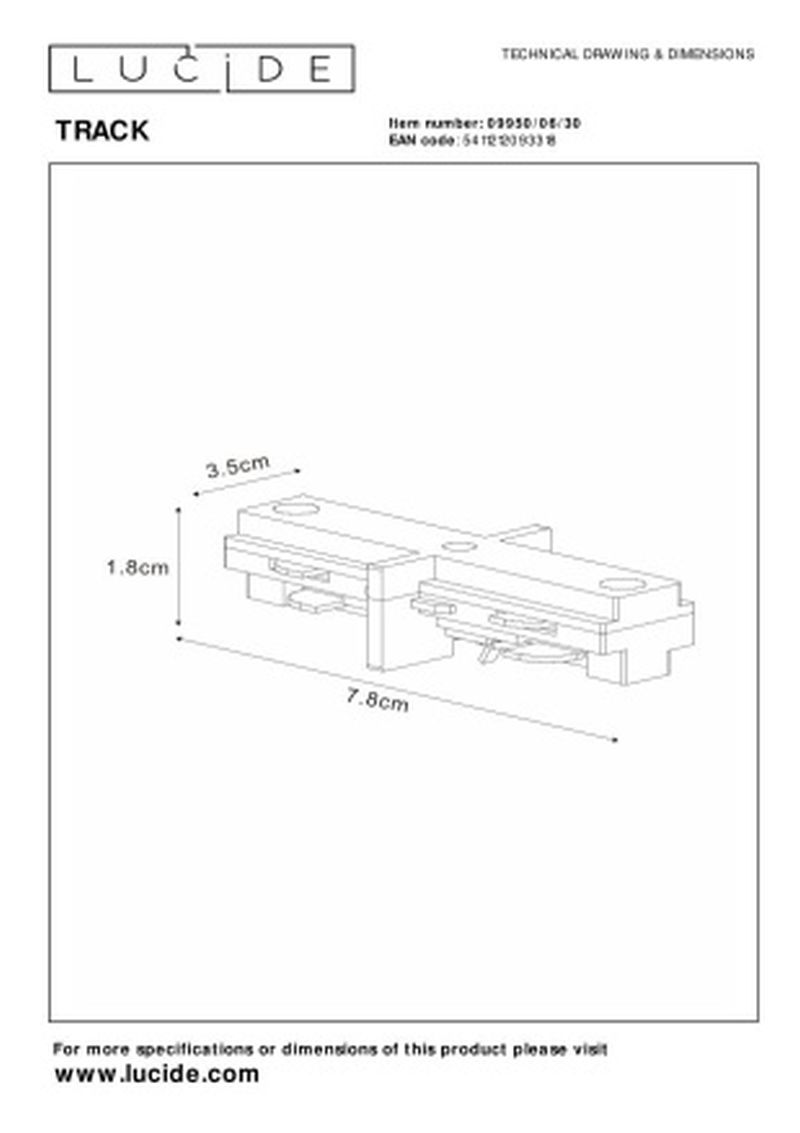 Lucide TRACK I-konektor - 1-okruhový Systém osvetlenia koľají - Čierny (predĺženie)